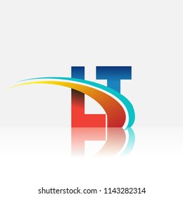 initial letter LT logotype company name colored red and blue and swoosh design. vector logo for business and company identity.
