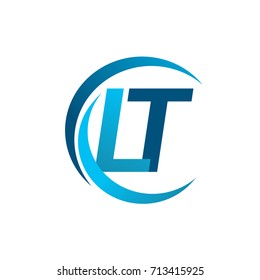 initial letter LT logotype company name blue circle and swoosh design. vector logo for business and company identity.