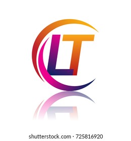 initial letter LT logotype company name orange and magenta color on circle and swoosh design. vector logo for business and company identity.