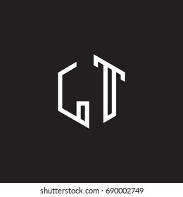 Initial letter LT, minimalist line art monogram hexagon shape logo, white color on black background