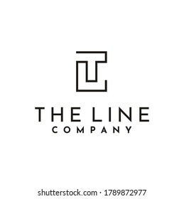 Initial Letter LT T L TL monogram logo design with simple rectangle line style