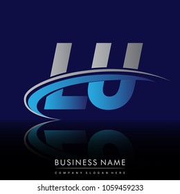 initial letter LU logotype company name colored blue and grey swoosh design. vector logo for business and company identity.