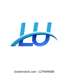 initial letter LU logotype company name colored blue and swoosh design. vector logo for business and company identity.