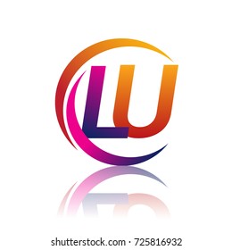 initial letter LU logotype company name orange and magenta color on circle and swoosh design. vector logo for business and company identity.
