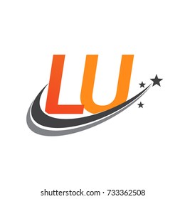 initial letter LU logotype company name colored orange and grey swoosh star design. vector logo for business and company identity.