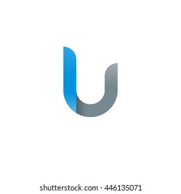initial letter lu modern linked circle round lowercase logo blue gray