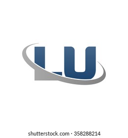 initial letter LU swoosh ring company logo blue gray
