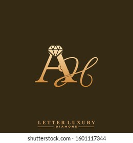 Initial Letter Luxury AH with diamond. Diamond Icon in Flat Style Logo.