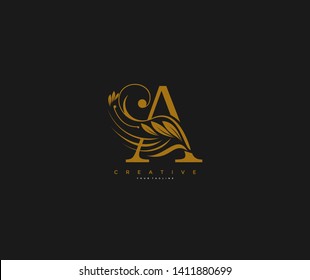 Initial Letter A Luxury Beauty Flourishes Ornate Monogram Logotype