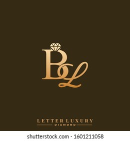 Initial Letter Luxury BL with diamond. Diamond Icon in Flat Style Logo.