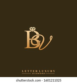 Initial Letter Luxury BV with diamond. Diamond Icon in Flat Style Logo.