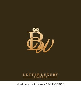 Initial Letter Luxury BW with diamond. Diamond Icon in Flat Style Logo.