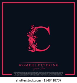 Initial letter Luxury C logo with beautiful woman portrait logo template.