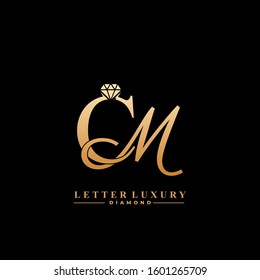 Initial Letter Luxury CM with diamond. Diamond Icon in Flat Style Logo.