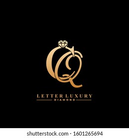 Initial Letter Luxury CQ with diamond. Diamond Icon in Flat Style Logo.