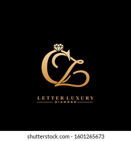 Initial Letter Luxury CZ with diamond. Diamond Icon in Flat Style Logo.