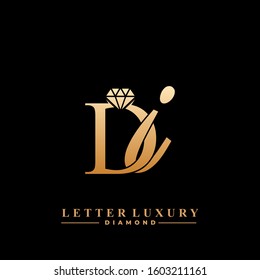 Initial Letter Luxury DI with diamond. Diamond Icon in Flat Style Logo.