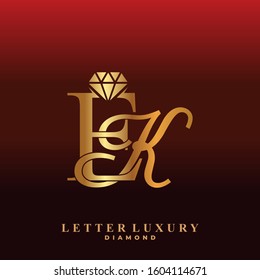 Initial Letter Luxury EK with diamond. Diamond Icon in Flat Style Logo.