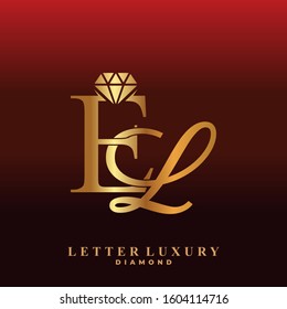 Initial Letter Luxury EL with diamond. Diamond Icon in Flat Style Logo.