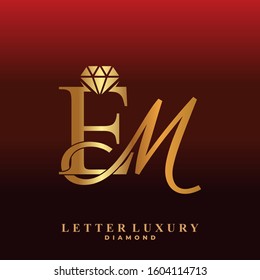 Initial Letter Luxury EM with diamond. Diamond Icon in Flat Style Logo.