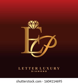 Initial Letter Luxury EP with diamond. Diamond Icon in Flat Style Logo.