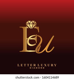 Initial Letter Luxury EU with diamond. Diamond Icon in Flat Style Logo.