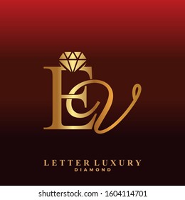 Initial Letter Luxury EV with diamond. Diamond Icon in Flat Style Logo.