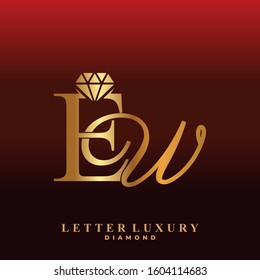 Initial Letter Luxury EW with diamond. Diamond Icon in Flat Style Logo.