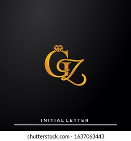 Initial Letter Luxury GZ with diamond. Diamond Icon in Flat Style Logo.