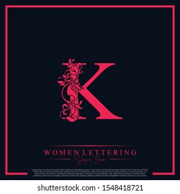 Initial letter Luxury K logo with beautiful woman portrait logo template.