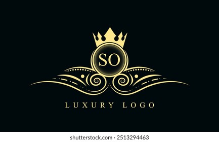 Letra inicial SO design de logotipo de luxo. tão luxuoso Royal dourado Logo design