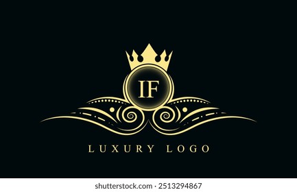 Initial letter IF luxury logo design. IF Luxurious Royal golden Logo design