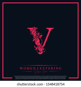 Initial letter Luxury V logo with beautiful woman portrait logo template.