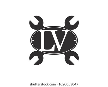 Initial letter LV logo automotive club with crossed wrench black