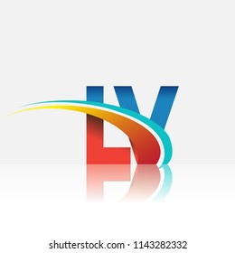initial letter LV logotype company name colored red and blue and swoosh design. vector logo for business and company identity.