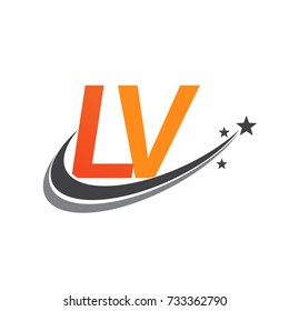 initial letter LV logotype company name colored orange and grey swoosh star design. vector logo for business and company identity.