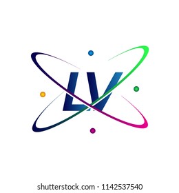 initial letter LV logotype science icon colored blue, red, green and yellow swoosh design. vector logo for business and company identity.
