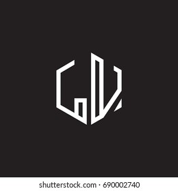 Initial letter LV, minimalist line art monogram hexagon shape logo, white color on black background