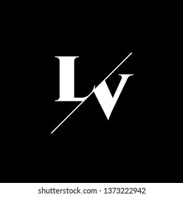 Initial Letter LV Monogram Sliced. Logo template isolated on black background
