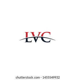 Initial letter LVC, overlapping movement swoosh horizon logo company design inspiration in red and dark blue color vector