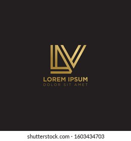 Initial Letter LVlinked uppercase overlap modern gold logo vector design template. Suitable for business, consulting group company.