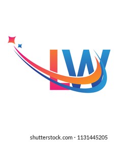 initial letter LW logotype company name colored orange, red and blue swoosh star design. vector logo for business and company identity.