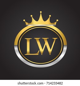 initial letter LW logotype company name with oval shape and crown, gold and silver color. vector logo for business and company identity.