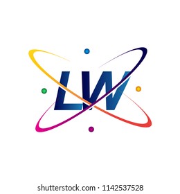 initial letter LW logotype science icon colored blue, red, green and yellow swoosh design. vector logo for business and company identity.
