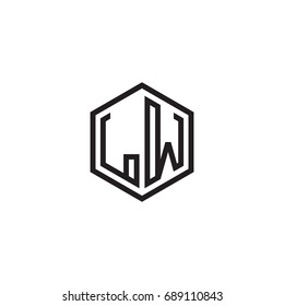Initial letter LW, minimalist line art monogram hexagon logo, black color