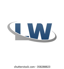 initial letter LW swoosh ring company logo blue gray
