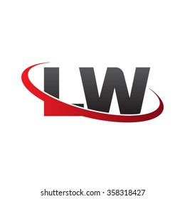 initial letter LW swoosh ring company logo red black