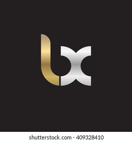 initial letter lx linked round lowercase logo gold silver black background