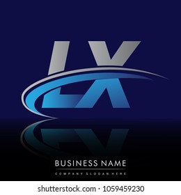 initial letter LX logotype company name colored blue and grey swoosh design. vector logo for business and company identity.