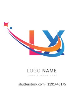 initial letter LX logotype company name colored orange, red and blue swoosh star design. vector logo for business and company identity.